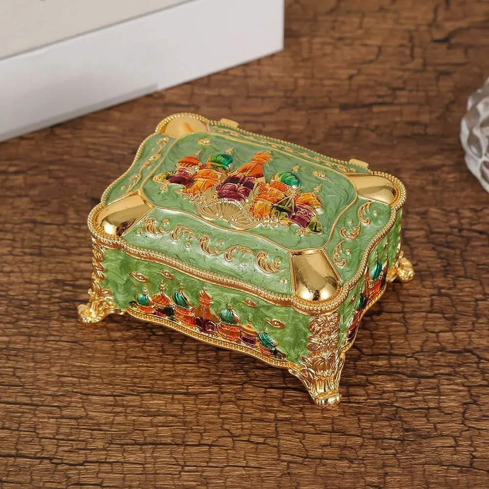 Mini Portable Jewelry Storage Box Enamel Alloy Embossed Castle Bracelet Organizer Colorful Princess Retro Creative