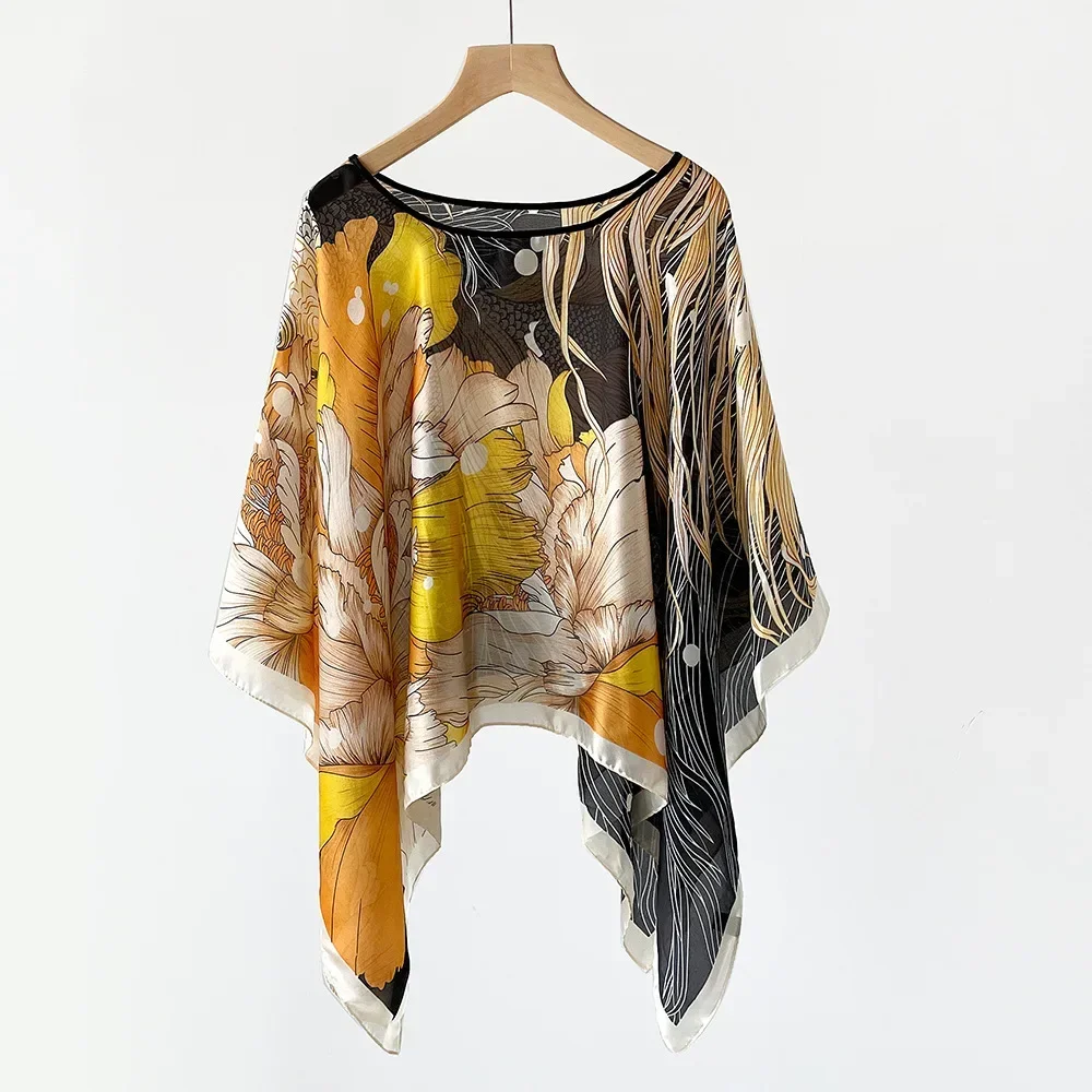 

Poncho Cape Fashion Hoodie Large Square Scarf Imitation Silk Shawl Summer Thin Sunscreen Scarf Women Cloak