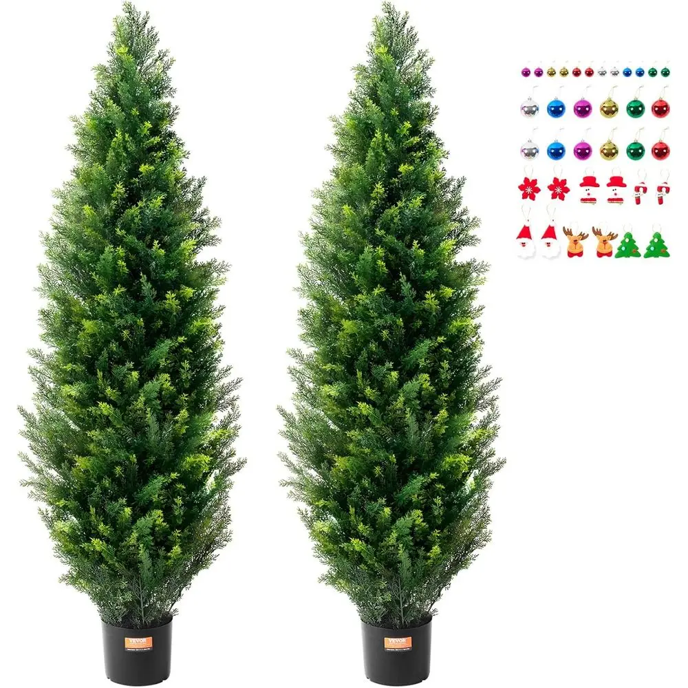

Artiicial Topiary Cedar Tree, 60 incTall (2 Pieces), witExtra Leaves & Pot aux Evergreen ake Pine CyprTrees Plant, UV Rated Arti