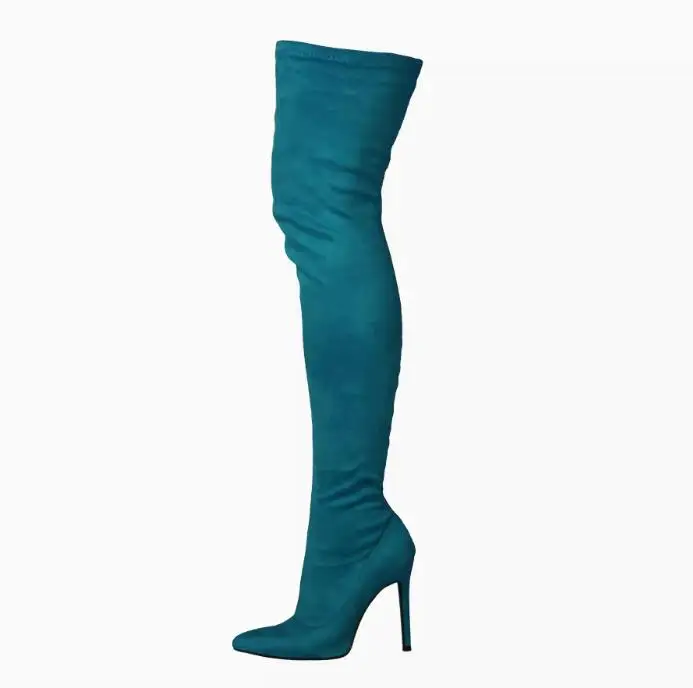 

Sexy Stretch Suede 10cm High Heels Thigh Boots Pointed Toe Candy Suede Over The Knee Boots Woman Elastic Booties