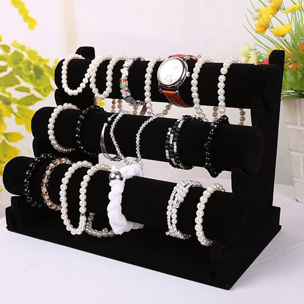 

Three Tier Black Jewelry Display Stand Organizer Holder for Necklaces Bracelets Watches Elegant Store Home Use Bracelets Display