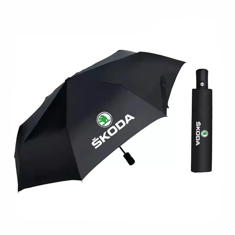 Car Logo Folding Umbrella Anti-UV Accessories For Skoda Octavia Superb Rapid Kodiaq Karoq Fabia Kamiq Enyaq Vision RS Yeti Scala