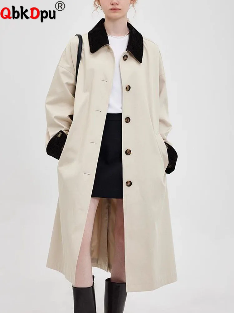 

Корейские модные длинные плащи, женские повседневные однобортные верхние одежды с лацканами и воротником, весенне-осенние элегантные куртки с длинными рукавами, топы