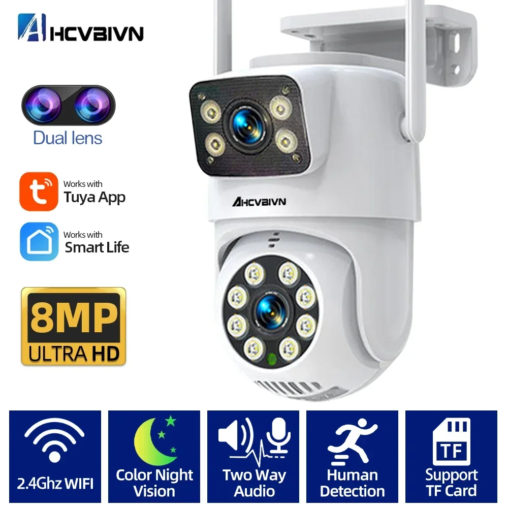 

4K 8MP IP Camera PTZ Outdoor Dual Screens Human Detection CCTV Wifi Surveillance Camera 4MP Security Protection Tuya App