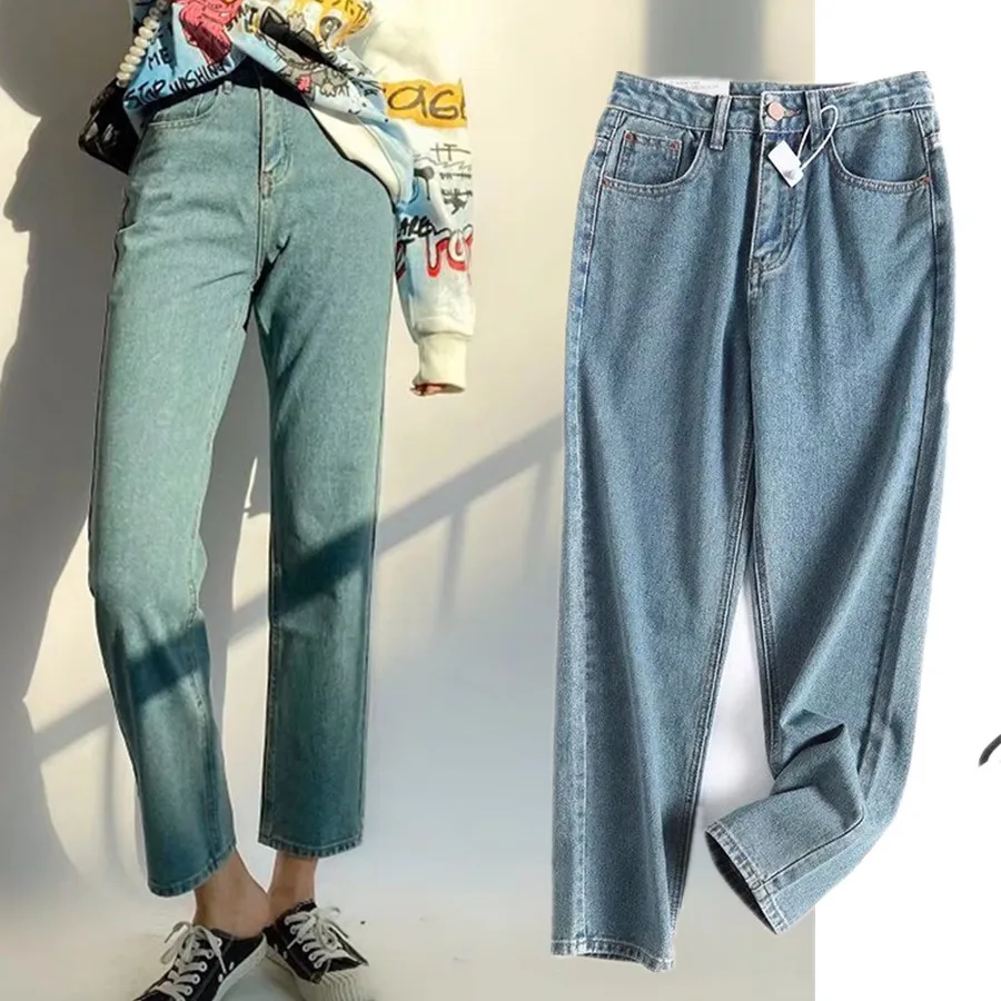 

Jenny&Dave Ins Blogger Retro Washed Blue Mom Jeans Women England Fashion Straight Jeans Casual Denim Pants Women