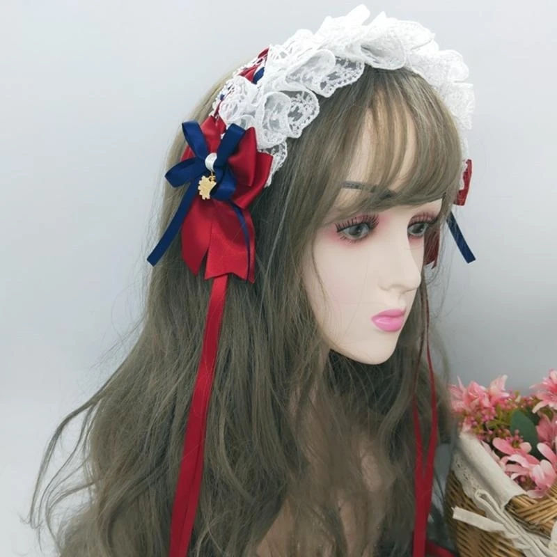 R1WE – accessoires cheveux doux pour filles, japonaise, Anime Cosplay, ruban en dentelle à volants, bandeau à