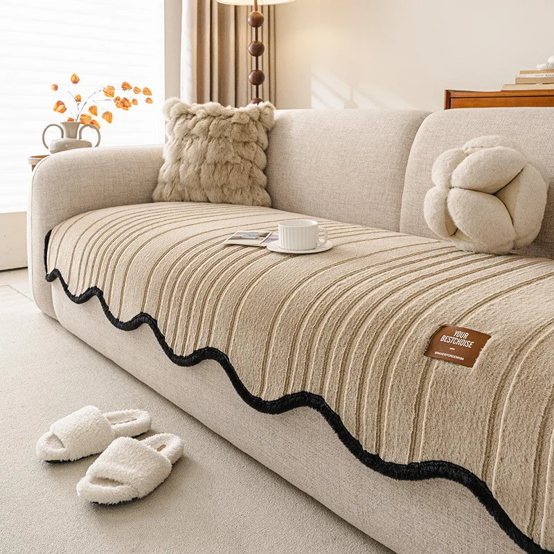Simple Winter Plush Sofa Cushion, Comfortable Non-Slip Anti-Cat Scratch Furniture Protector for Living Room Decor