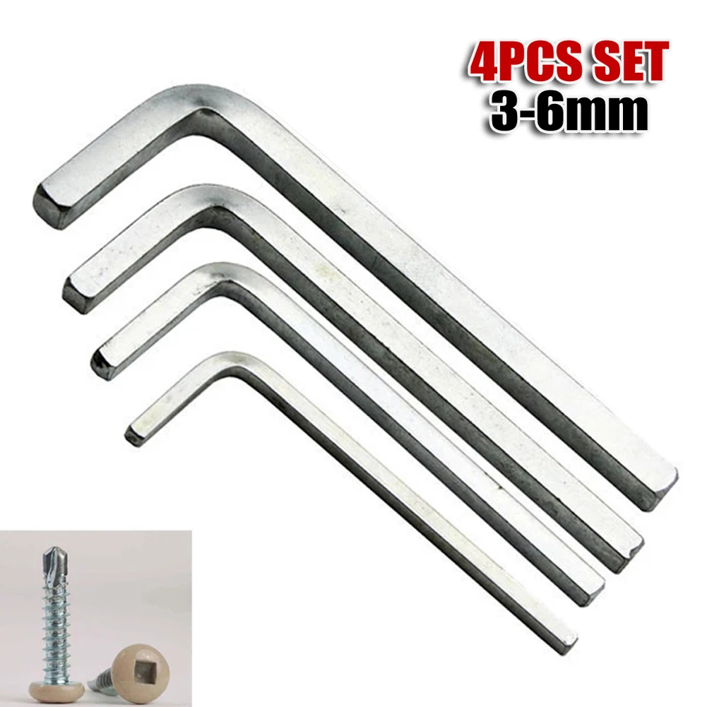 

4Pcs L-Shape Square Head Wrench Square Key 4Point Wrench Screwdriver Set 3-6mm For Tightening Screws Portable Repair Hand Tools