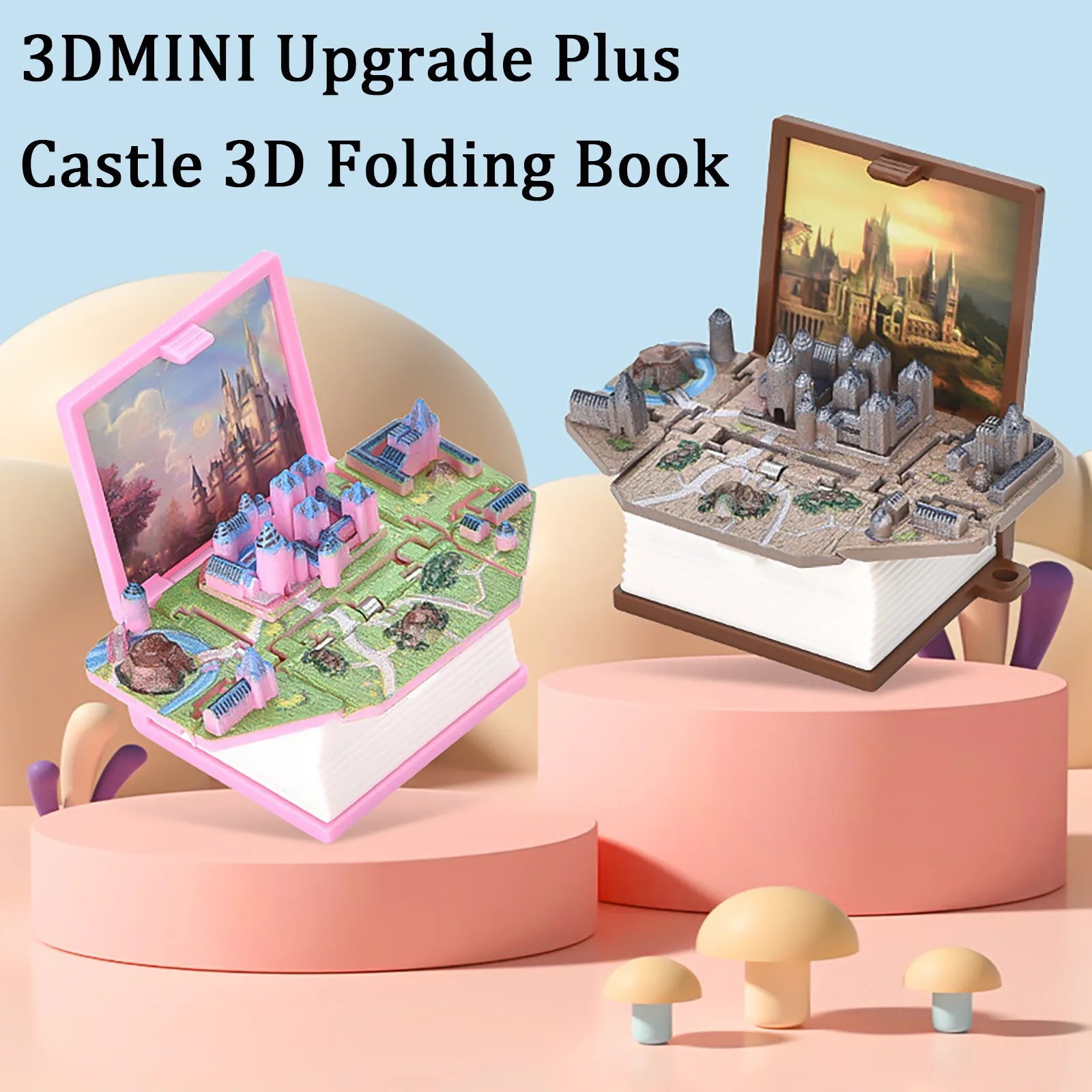

Palestrina 3D Castles Toys For Kids Mini PopUp Keychain Mini Dinosaurs Figures Book Small Gift For Cube Pink Brown