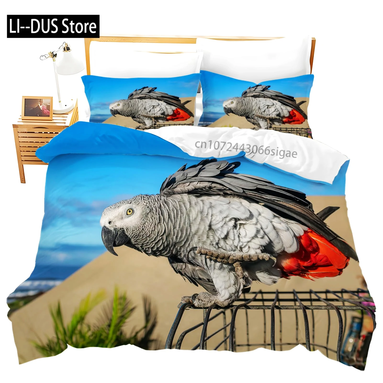 مجموعة غطاء لحاف الببغاوات بالحجم الكامل، طقم مفروشات الببغاوات الملونة 3 قطع لديكور غرفة الأولاد والبنات، غطاء لحاف مع كيس وسادتين #5