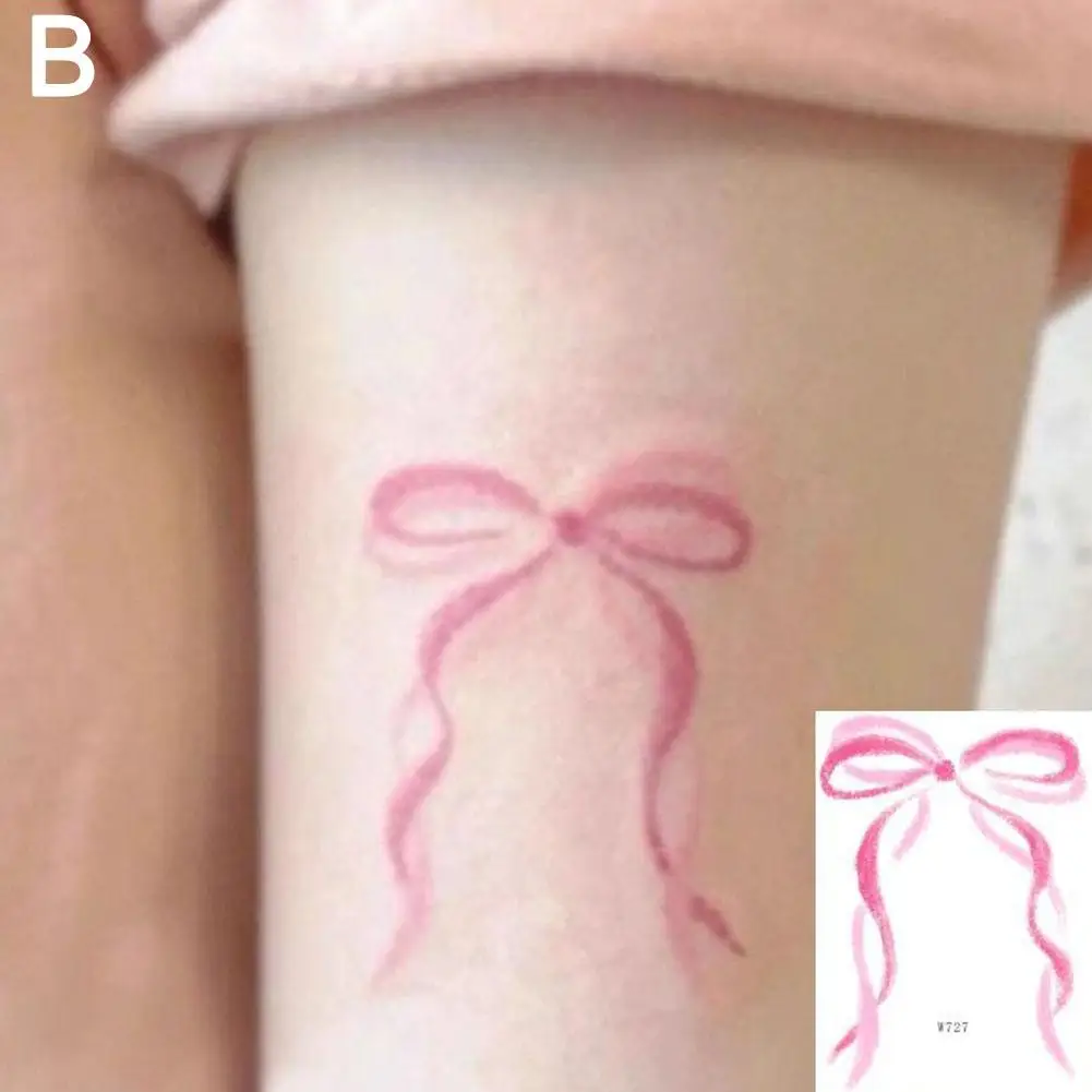 Tatuaje temporal de alta gama para mujer, arte de brazo de Bowknot rosa, tatuaje falso duradero, nuevo diseño de transferencia de agua, impermeable, N4H8