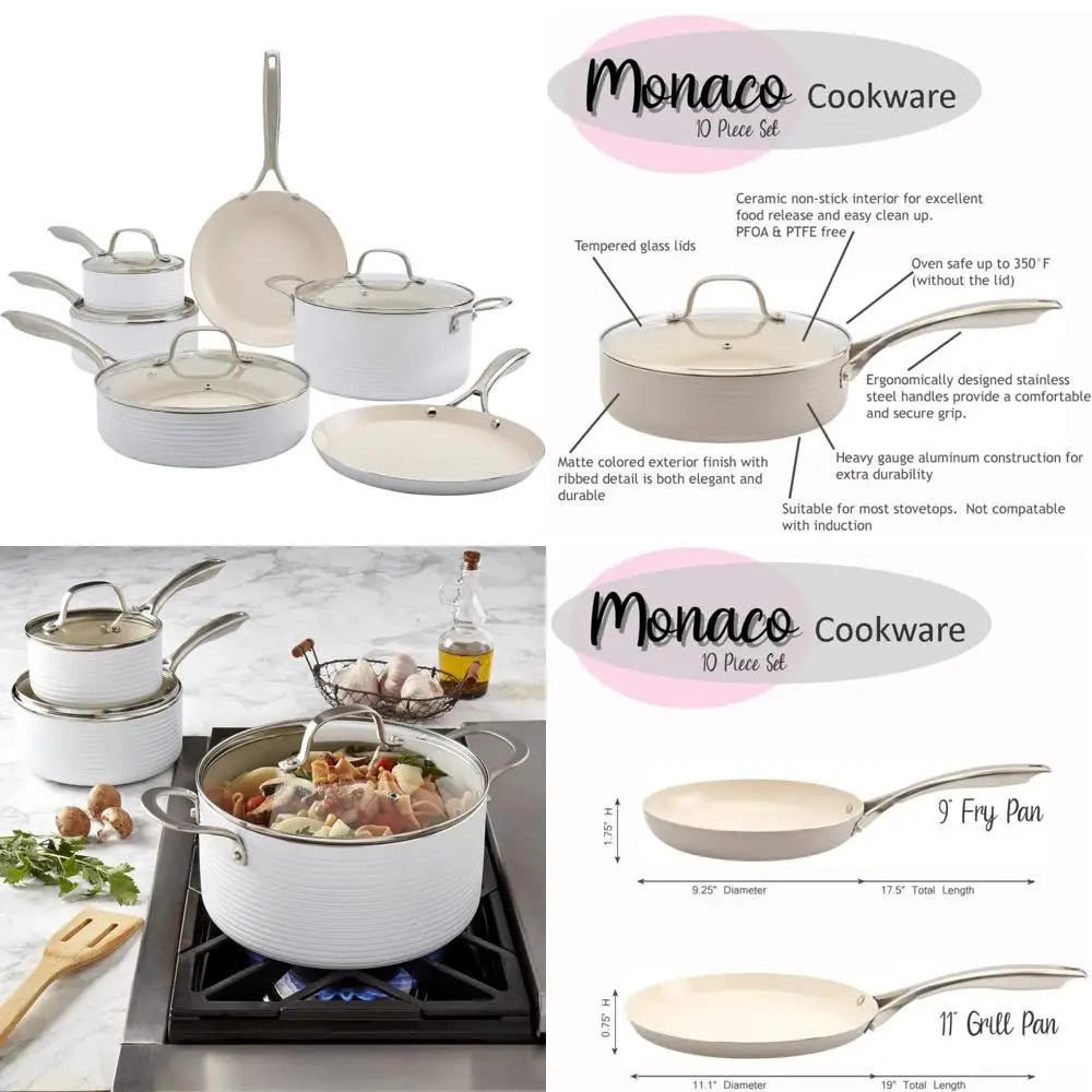 

Набор из 10 алюминиевых посуды Monaco с антипригарным покрытием от Denmark Tools for Chefs, Белоснежка