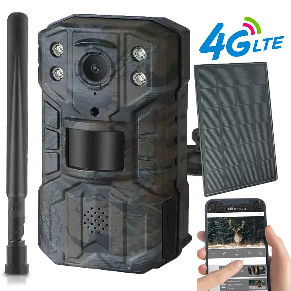 H2 2.7K HD 14MP Wildlife Hunting Trail Camera 4G LTE APP Wireless Infrared Night Vision Telescope PIR Detection with Solar Panel