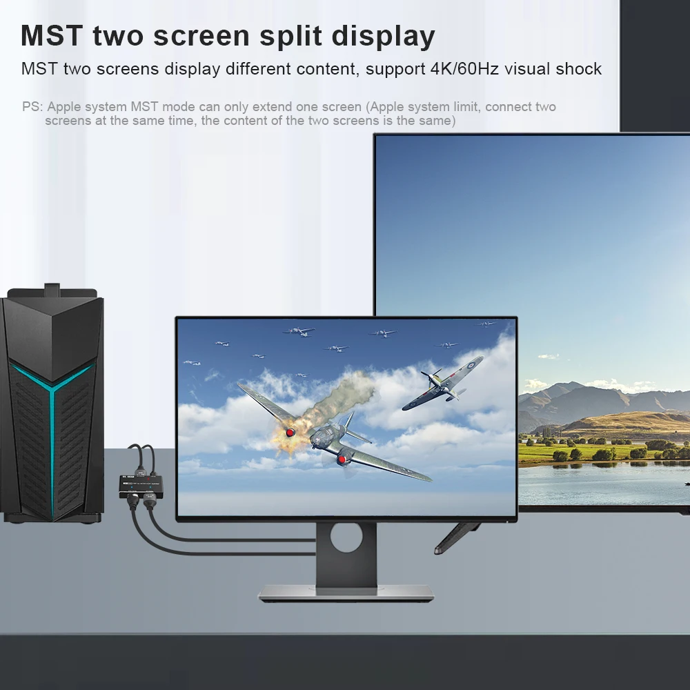 DP HDMI 듀얼 포트 동시 디스플레이 SST HDR, 8K MST 디스플레이 포트-HDMI 스플리터 DP 스플리터, 8K @ 60Hz, 4K @ 120Hz, 32.4Gbps