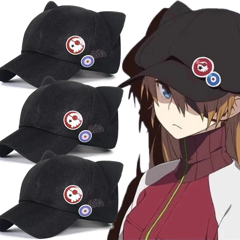 Japanese Shikinami Asuka Rangure Cat Ear EVA Hat Girls Cute Cap Anime Baseball Caps Cosplay Langley Soryu Accessories Party