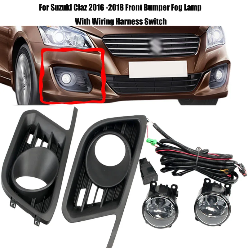 For Suzuki Ciaz 2016 -2018 Front Bumper Fog Lamp With Wiring Harness Switch Relay Complete Fog Lights Accessories