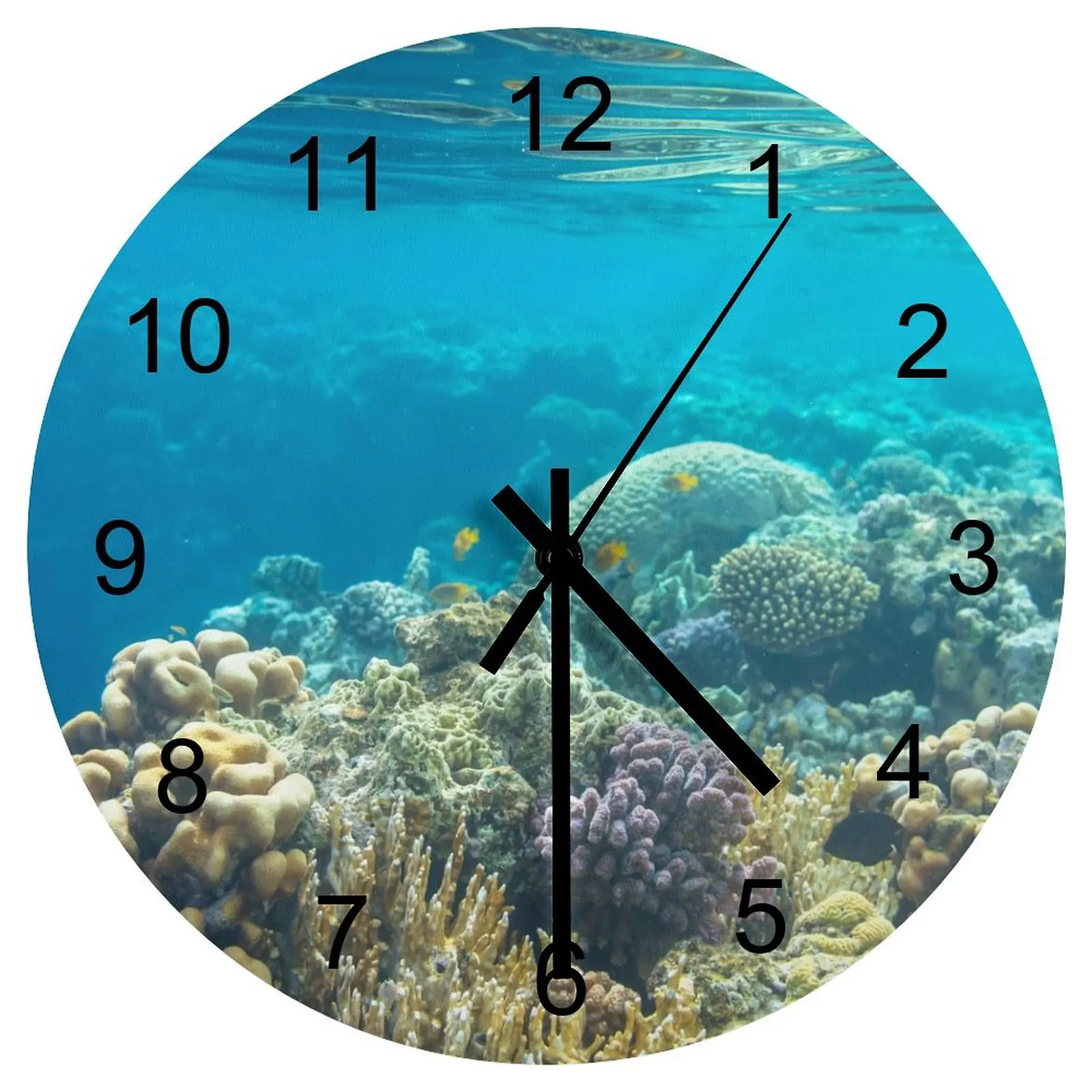 

Office Wall Clock Intriguing fish schools Clocks 12 inch Silent Wood Round Durable Rotating Display Rustic