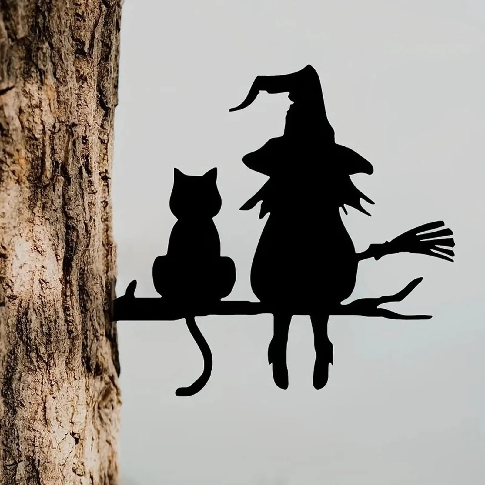 Wall Art Metal Silhouette Witch and Cat Sculpture Yard Art Statue Iron Silhouette for Patio Home Lawn Backyard Indoor Outdoor