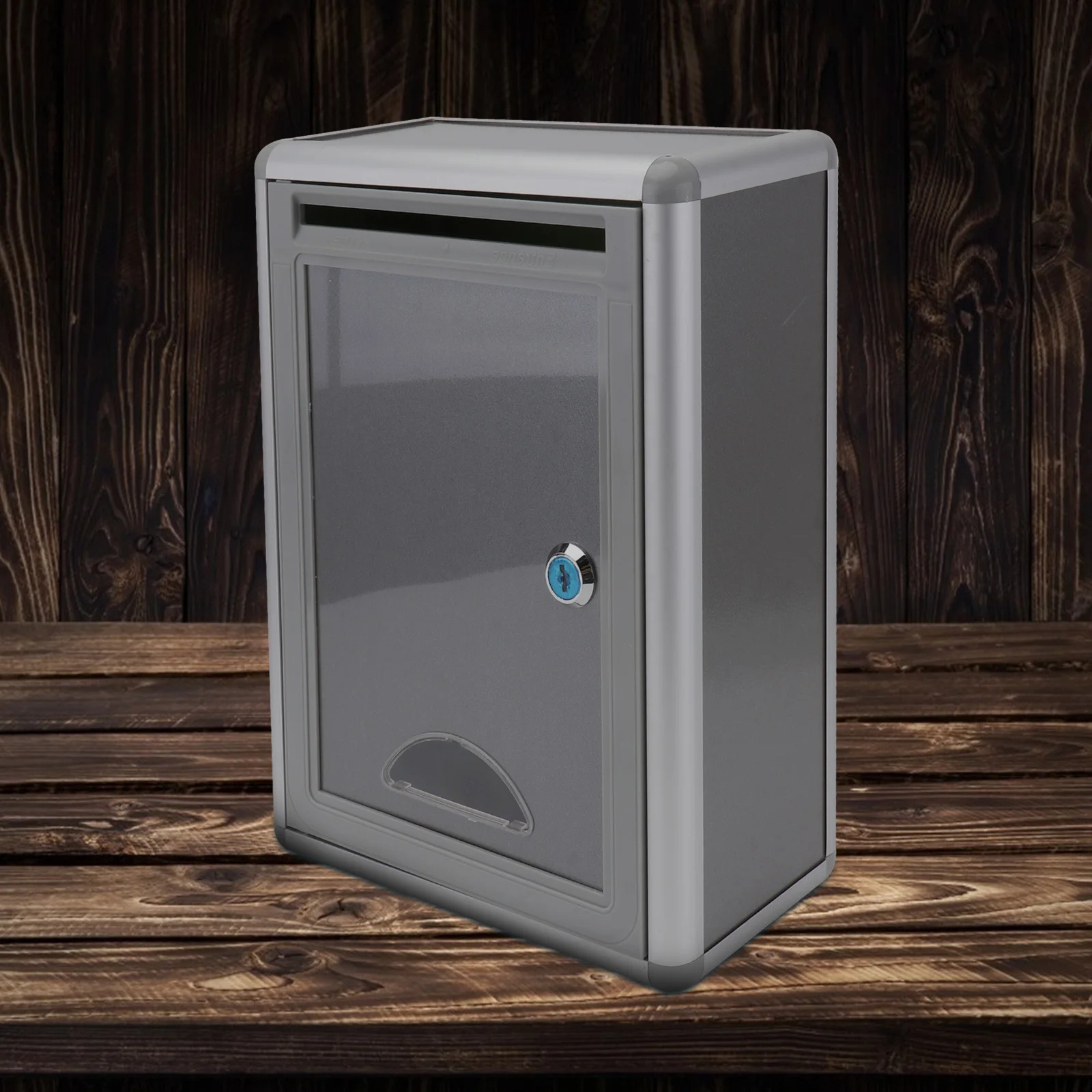 1Pcs Wall-Mounted Aluminum Alloy Suggestion Box Lockable Security Ballot Box Silver Grey Outdoor Letter Storage Container