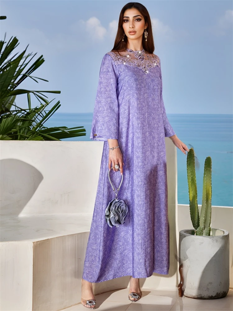 Ramadan Eid Purple Abaya Damen Dubai Luxury Kaftan Muslim Long Dress Abayas For Women Vestidos Longos Islam Robe Femme Musulmane