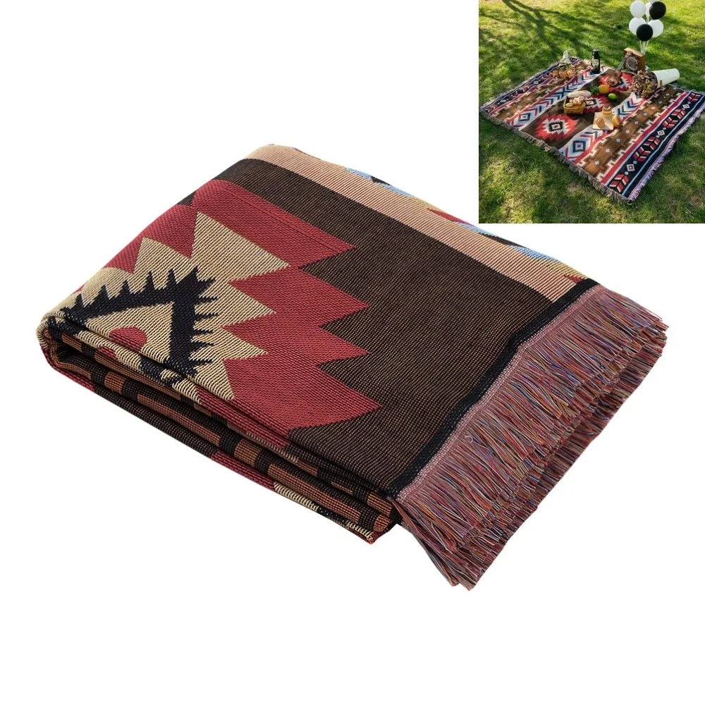 Ethnic Bohemian Style Retro Blanket Camping Picnic Photo Leisure Blanket Sofa Cover Blanket Literary Tapestry Travel Rug Tassels