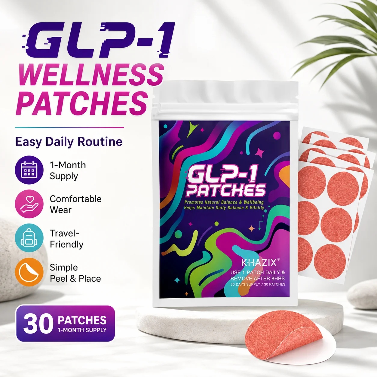 30Pcs Energy Patches Natural Ingredients Vegan Friendly Daily Energy Boost Patch Portable Body Stickers for Work Travel Sports