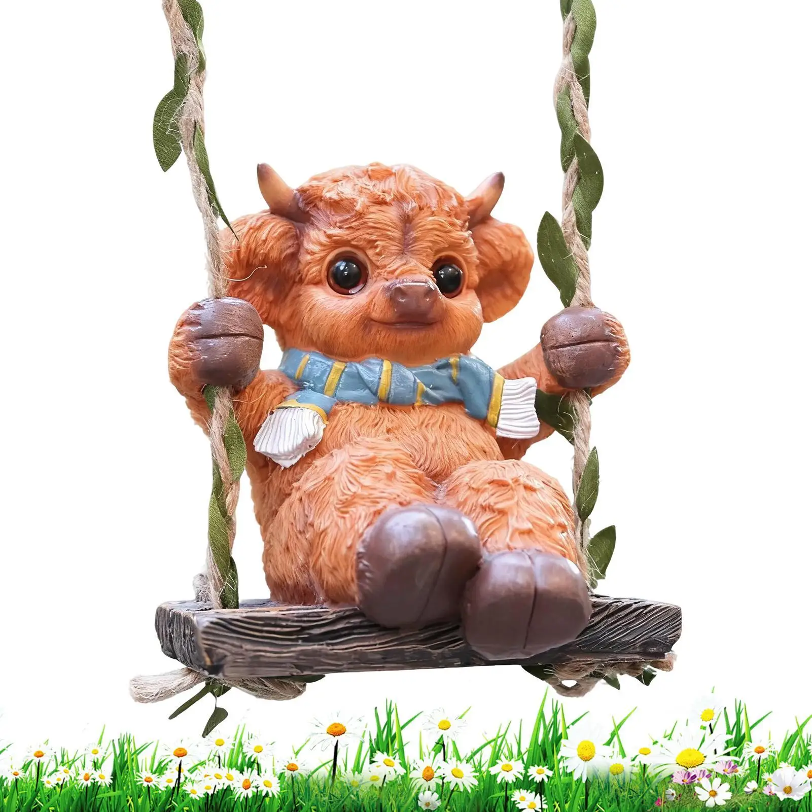 

Фигурка хайлендской коровы, садовый декор, смола, горная корова, качели, скульптура, декор, украшение для патио, скульптура для балкона, забора