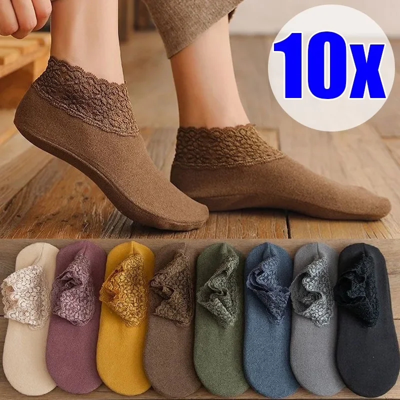 2024 New Lace Warmer Socks Women Fashion Ladies Girl Winter Non-Slip Cotton Warm Ankle Socks Soft Thin Breathable Casual