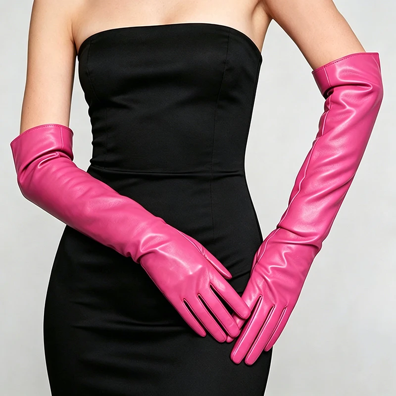 49cm Women Faux Leather PU Long Opera Gloves Elegant Formal Evening Party Prom Cosplay Stage Performance Tight Solid