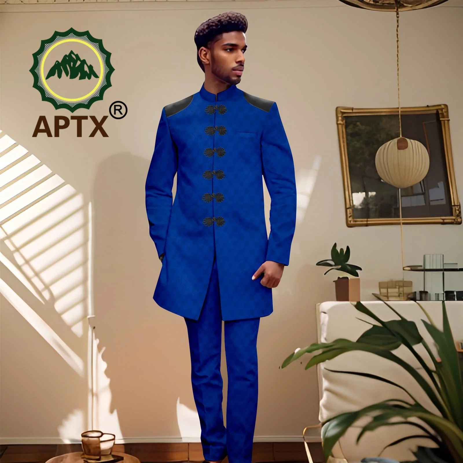 African Men Suits 2 Pieces Set 2024 Stand Collar Jacket Blazer Pants Set Nigerian Clothes for Wedding Business Event 2416061