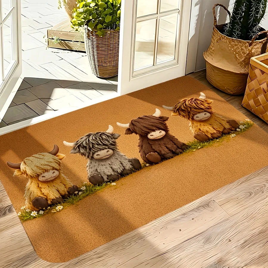 Cute Highland Cow Doormat Non Slip Washable Rug For Front Door Kitchen Corridor Farmhouse Home Decor