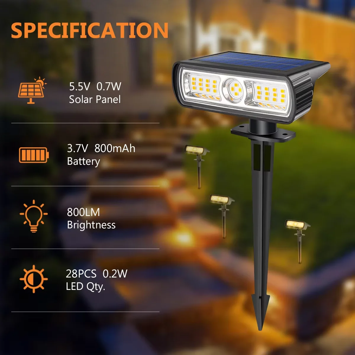 4 Pack Solar Landscape Spot Lights 2 Modes 2-in-1 Auto On Off Outdoor Solar Wall Lights Waterproof Solar Pathway Lighting Yard view 3