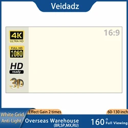 VEIDADZ Pantalla de proyección Rejilla blanca Anti-luz Pantalla de proyección 16:9 60 72 84 100 120 130 pulgadas Tela reflectante para cine en casa en interiores