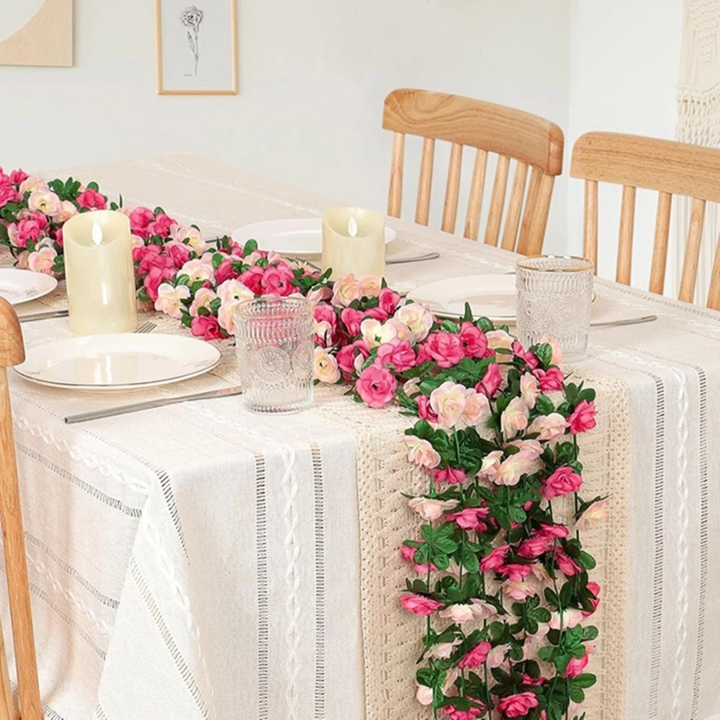 

10PCS Artificial Rose Flowers Wedding Home Room Table Decor Outdoor Arch Wall Christmas Rattan DIY Courtyard Vine Accessory Prop