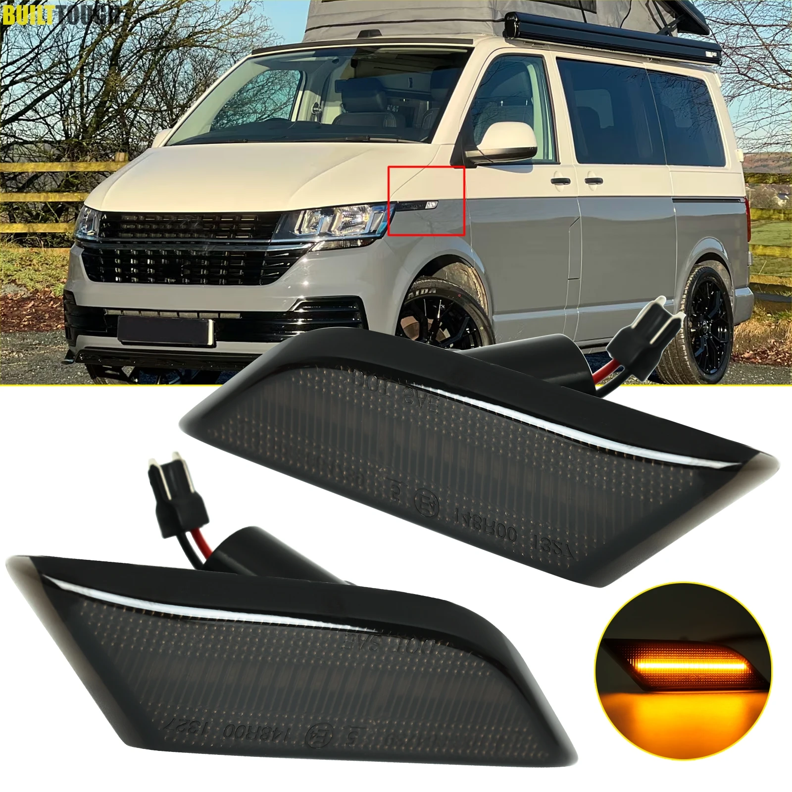 

2 шт., 12 В, янтарный светильник для бокового зеркала, динамические светодиодные боковые габаритные фонари, указатели поворота для VW, для Transporter T6.1 Facelift 2020-Up