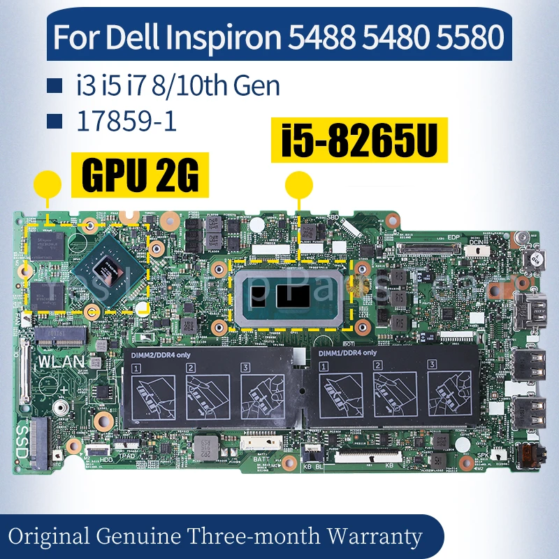 17859-1 For Dell Inspiron 5488 5480 5580 Laptop Mainboard 0X191P 0RGK9K 0CF3X3 i3 i5 i7 8/10th Gen GPU 2G Notebook Motherboard