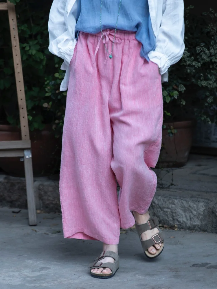 

Оригинальные женские повседневные брюки Yuwenaci свободного прямого кроя с плетением Haax, простые в сочетании, розового цвета, с эластичным поясом