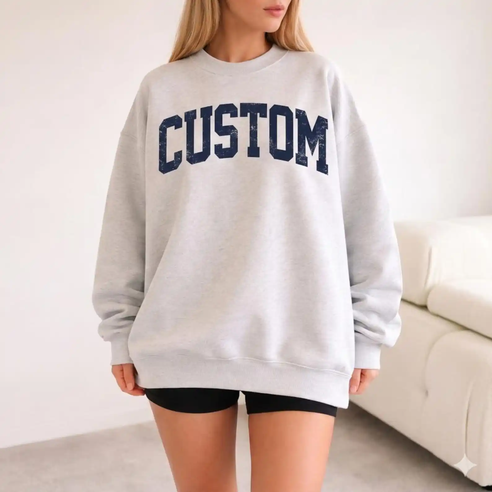 Your Design Sweatshirt Personalized Varsity Grandpa Papa Family Name Text Sweatshirts Unisex Loose Crewneck Thin Fleece Sweater