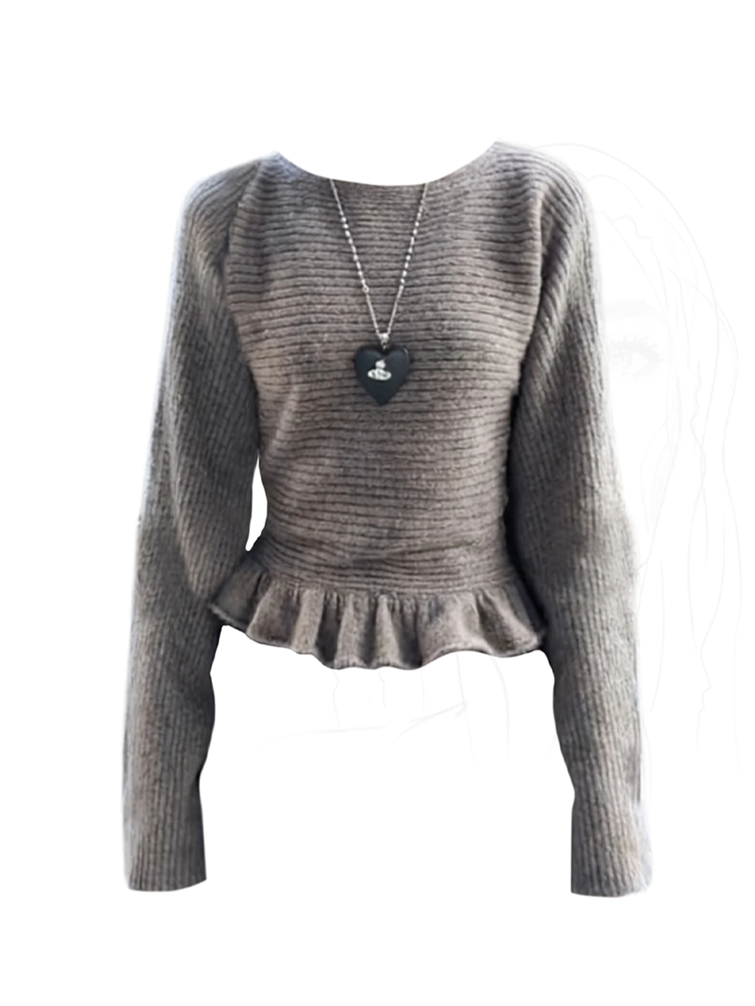 

Women Grey Pullover Oversize Knit Sweater 2000s Vintage Long Sleeves Cozy Cashmere Sweater For Women Clothes Spring Autumn 2025