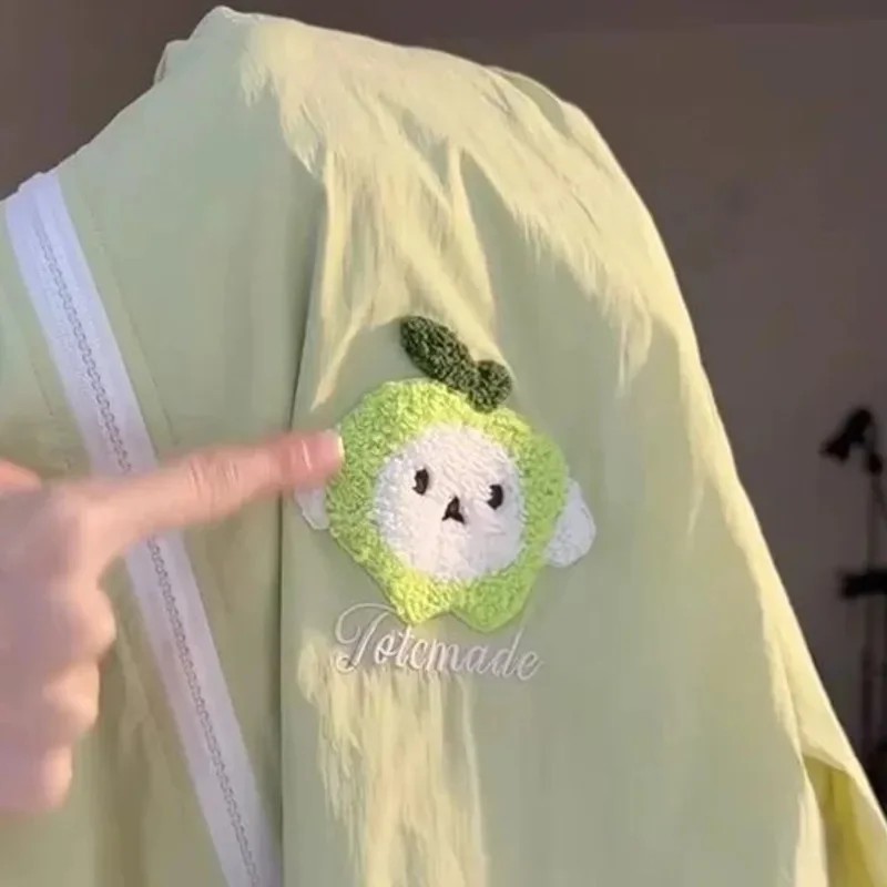 Y2K Embroidery Rilakkuma Sweatshirt Hoodie Sun Protection Jacket Girl Cute Soft UV Protection Loose Lightweight Coat Top Tee New