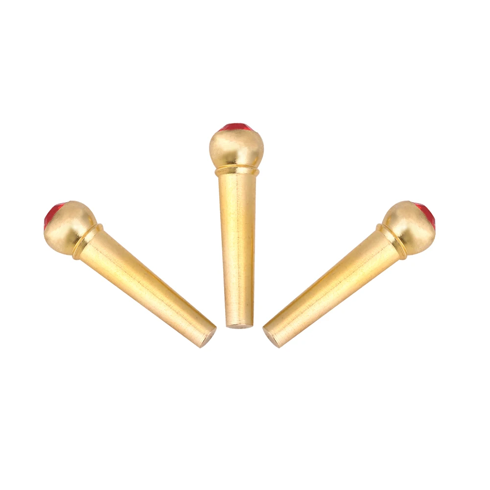 6Pcs Brass Made Guitar Bridge Pins with Crystal Glass Dot Decor Music Instrument Parts