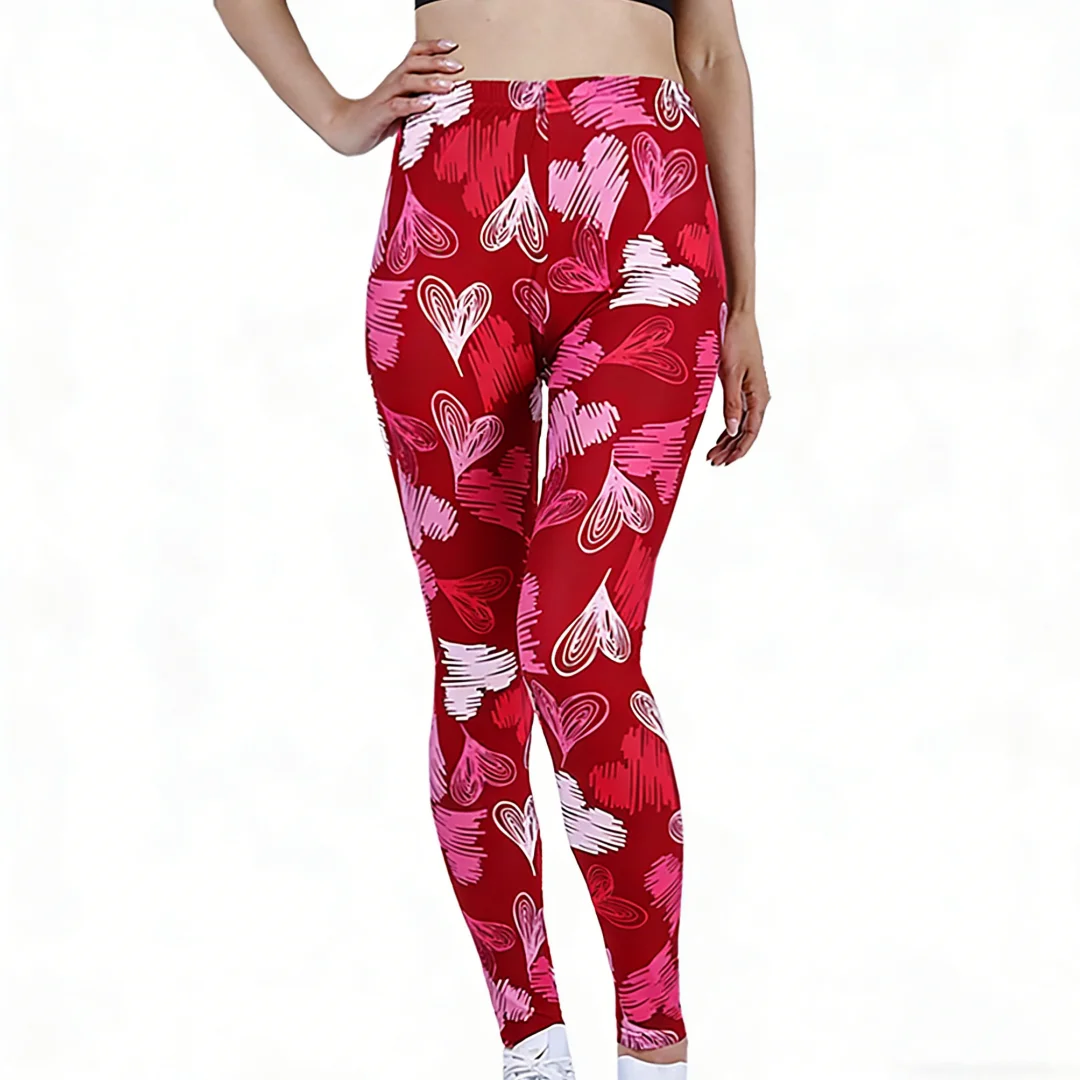مثير المرأة عالية الخصر طماق الحلو الأحمر الأبيض القلب طباعة الرياضة بانت رياضة اللياقة البدنية اليوغا السراويل للنساء الملابس ملابس تنوعا #4