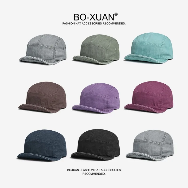 Spring Autumn New Retro 5-panel Soft-brim Baseball Caps for Men and Women Street Casual Versatile Niche Washing Tooling Caps