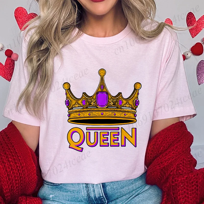 Summer Men Women King Queen T-Shirt Fashion Summer Tops Tees Couple Valentine's Day Clothing Lover Tshirts Casual Streetwear