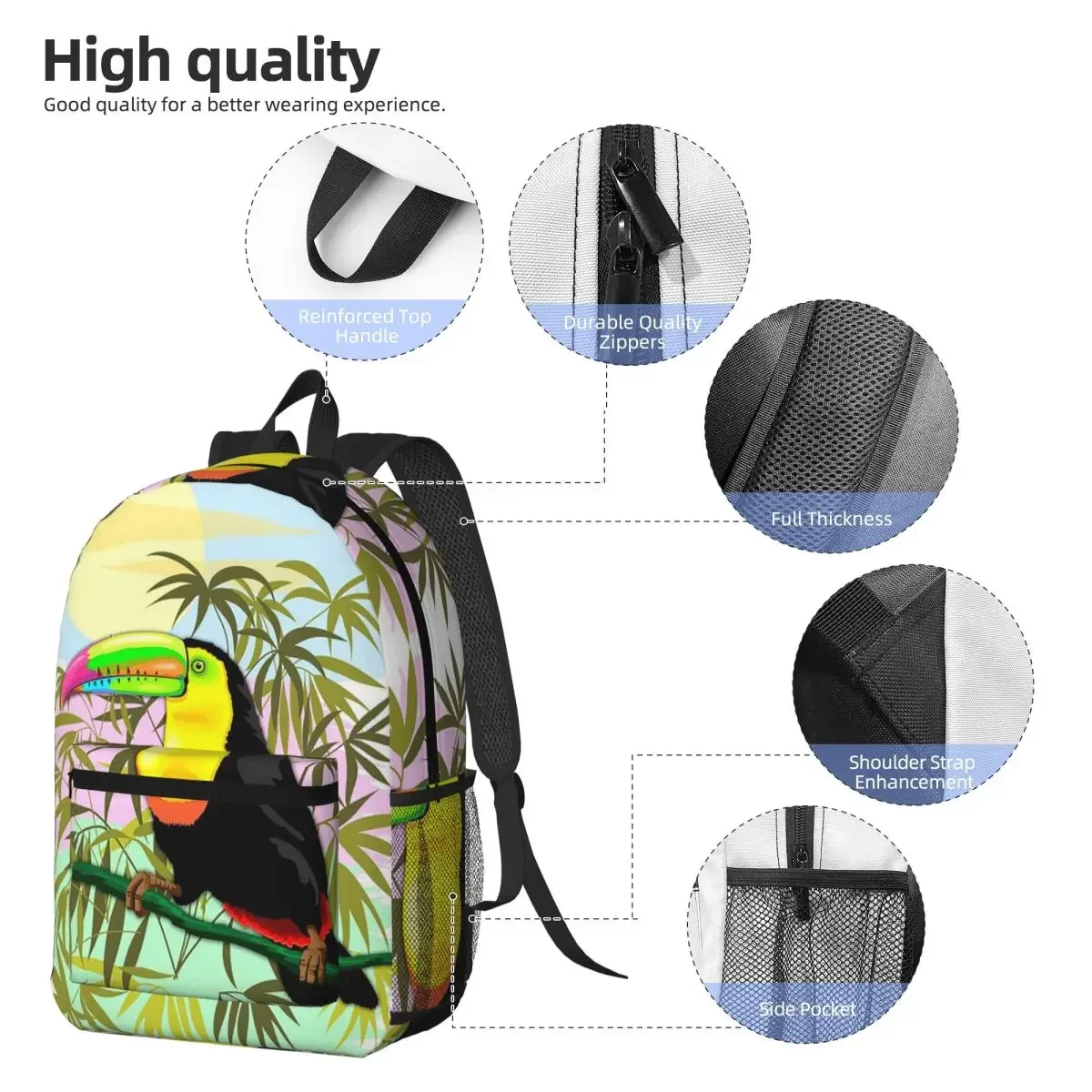 Vibrant Tropical Parrot Toco Toucan Backpack Student BookBag Children School Bag Computer Shoulder Bags for Men Women