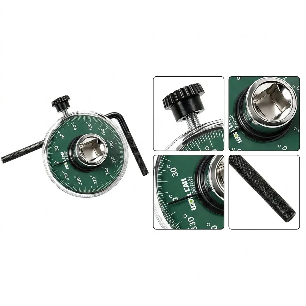 1/2 Inch Drive Torque Angle Gauge 360 Degree Rotation Scale Wrench Tool 12.5mm Square Drive Green Dial Display With Locking Arm