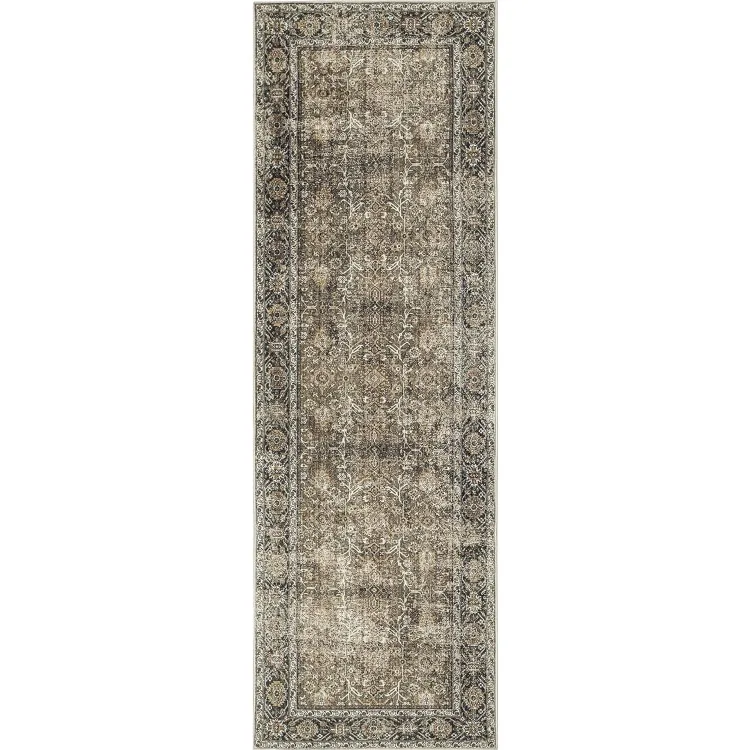 Brown Runner Rug 2x12 Vintage Area Rug Hallway Indoor Kitchen Washable Living Room Carpet Tribal Distressed Rug Retro