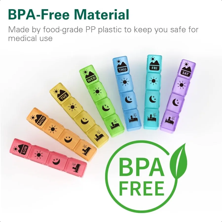 Extra Large Weekly Pill Organizer 4 Times a Day XXL Large Pill Box 7 Day Medicine Organizer Black Pill case for Vitamin Fish Oi