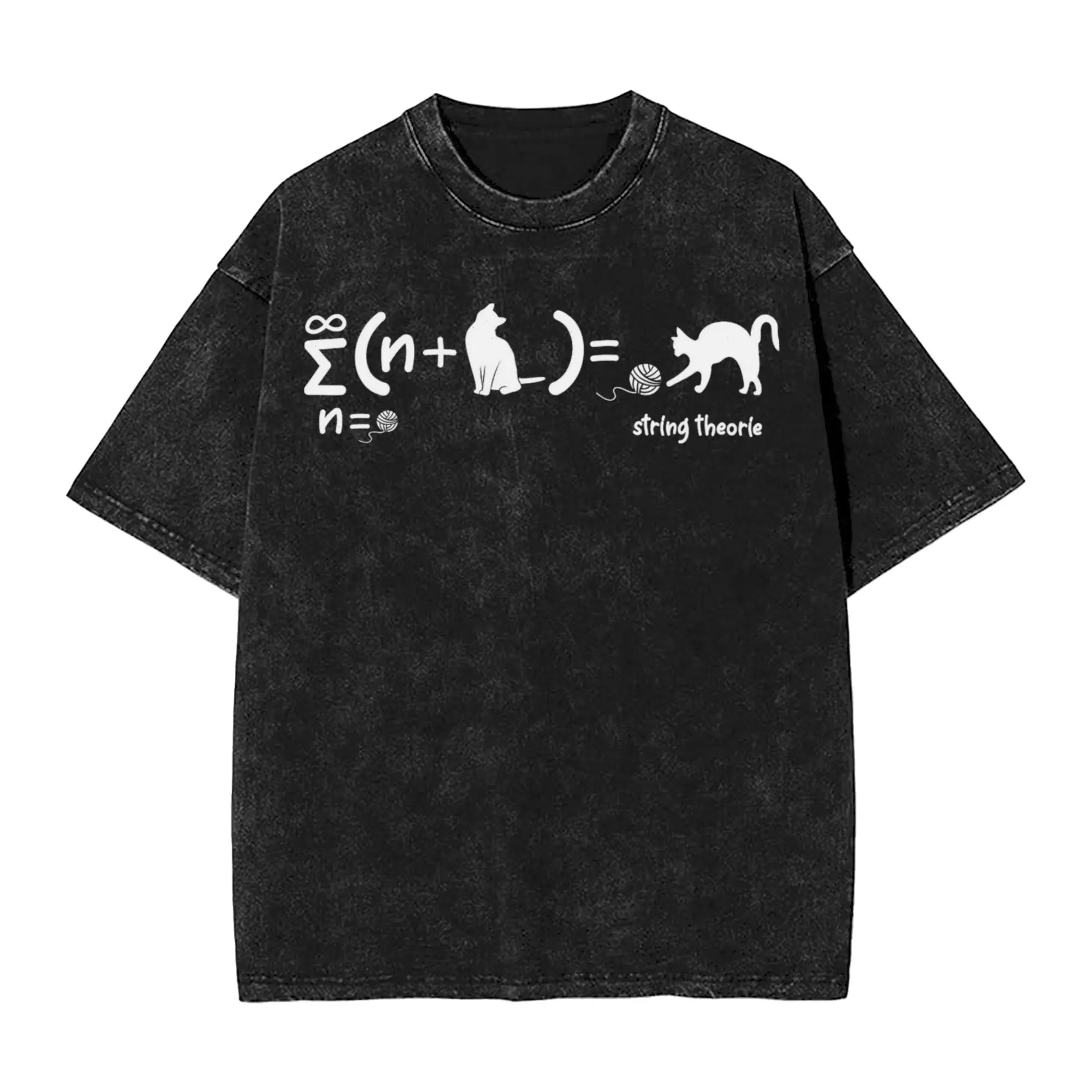 Washed T Shirt String Theory Schrodinger's Cat Hip Hop Cool T-Shirts Oversize  Streetwear Cotton Printed Tops Tees for Men Women
