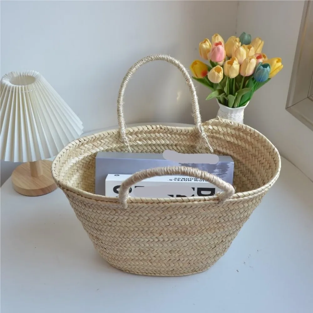 Picnic Ins Style Hand-Woven Straw Niche French Travel Picnic Basket One-Shoulder Portable